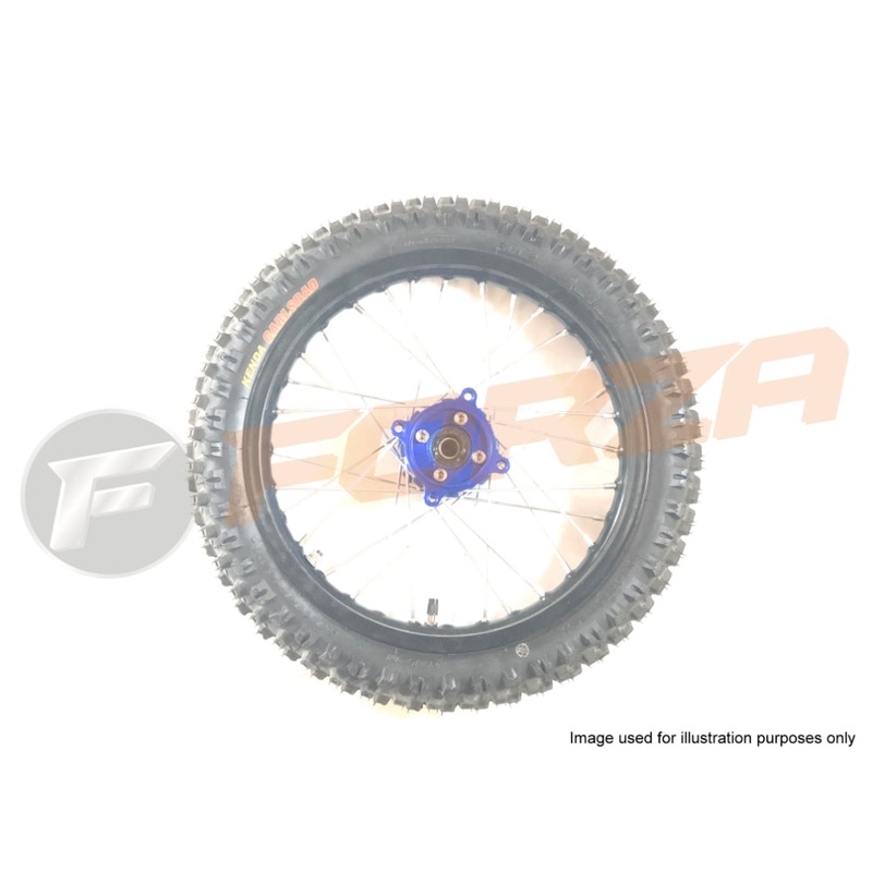 17 inch and 14inch Wheel Set with Tyre & Tube, 7075 Alloy Black Rim, and Blue CNC Hub