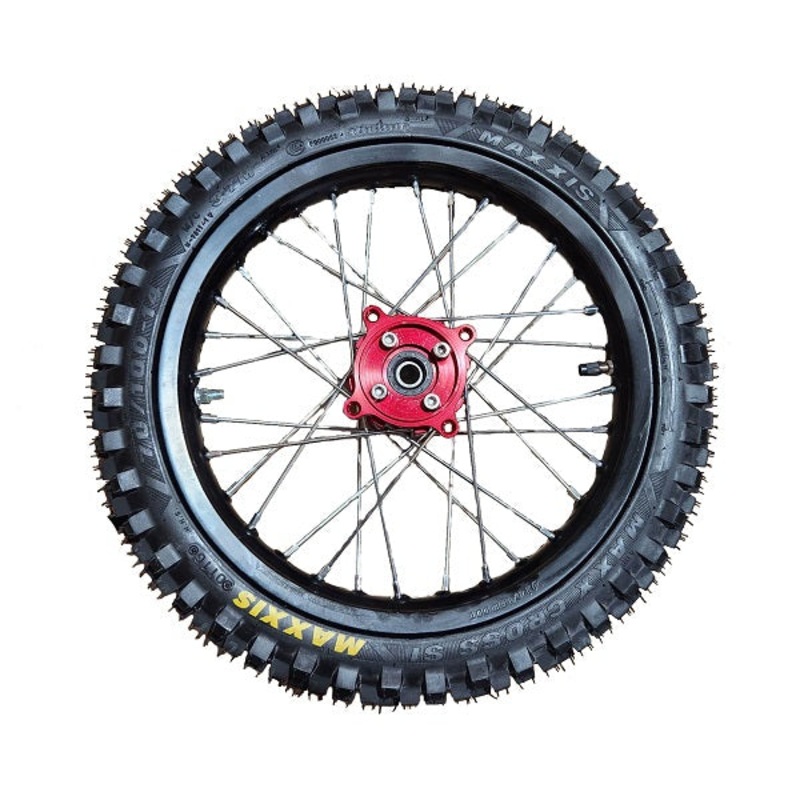 14 inch Front Alloy Disc Wheel with 7075 Black Rim + Red CNC Hub