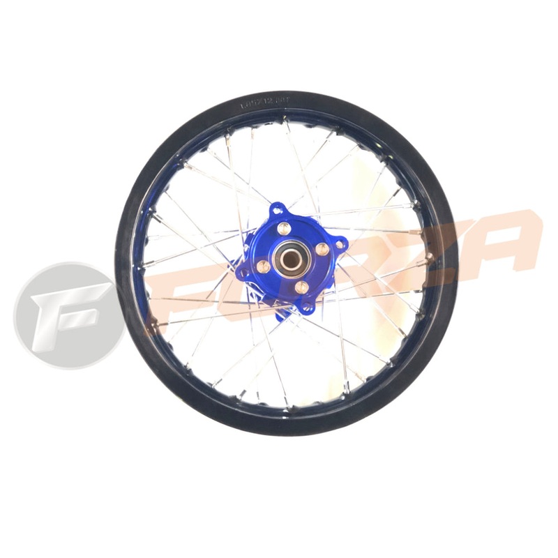 12 inch Rear Disc Wheel with 7075 Alloy Black Rim, Blue CNC Hub, and 15mm Axle