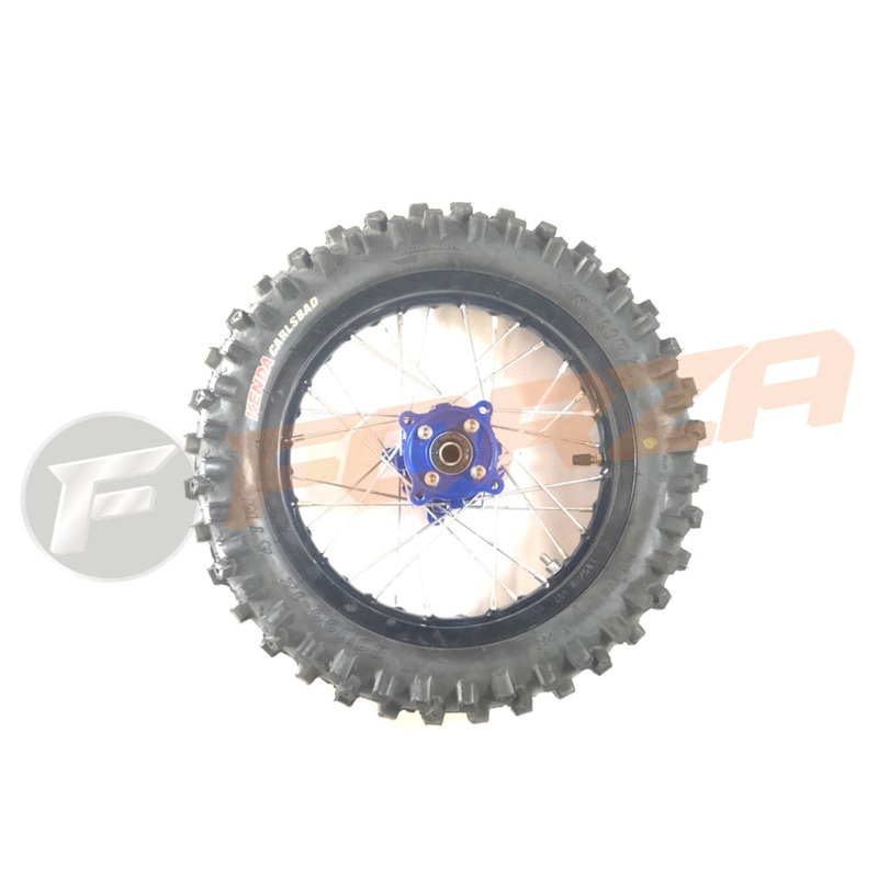 12 inch Rear Disc Wheel with Tyre, Tube, 7075 Alloy Black Rim, Blue CNC Hub, and 15mm Axle