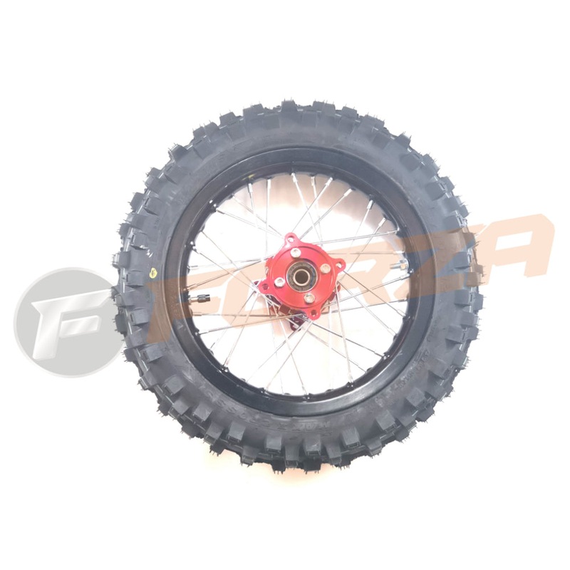 12 inch Rear Disc Wheel with Tyre, Tube, 7075 Alloy Black Rim, Red CNC Hub, and 15mm Axle