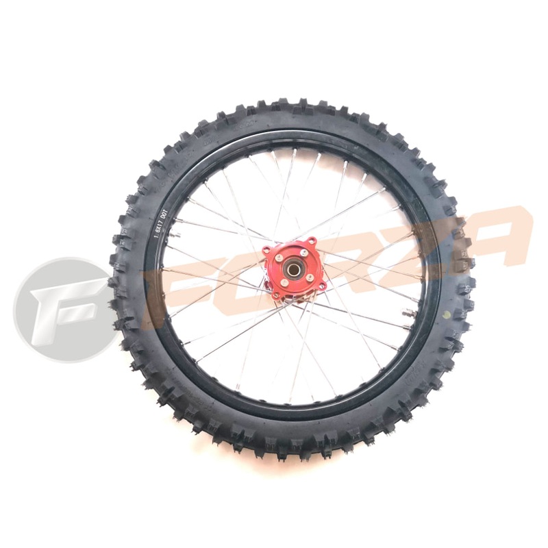 17 inch Front Disc Wheel with Tyre & Tube – 7075 Alloy Black Rim + Red CNC Hub, 15mm Axle Hub