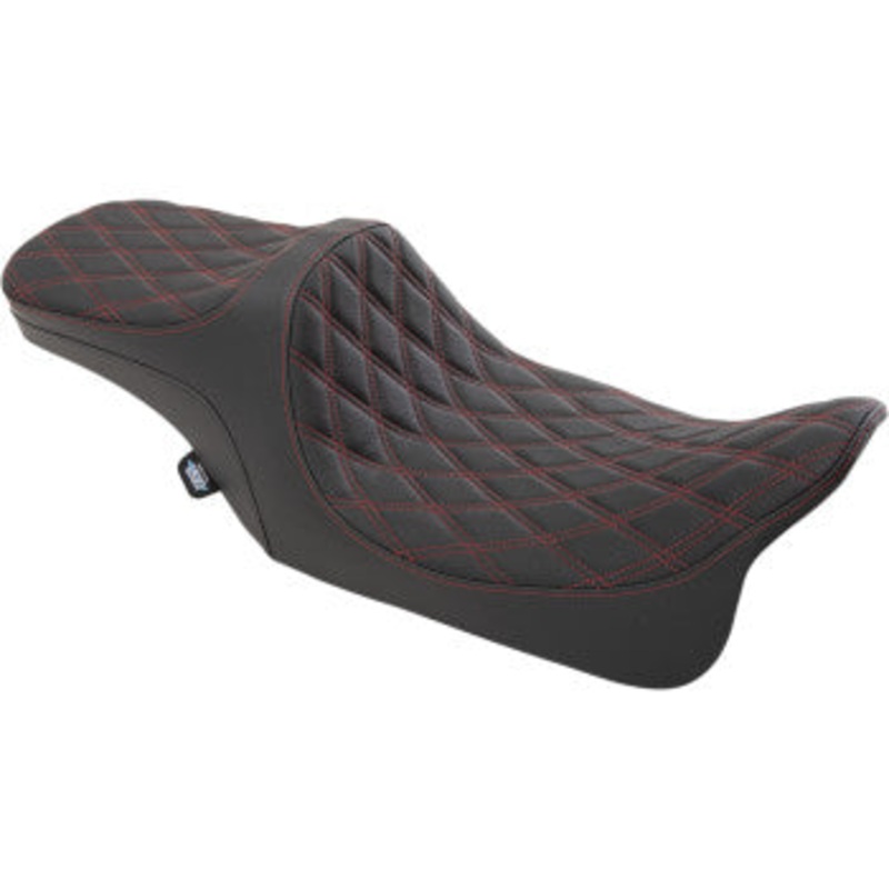 DRAG SPECIALTIES SEATS Predator III 2- Up Seat – Double Diamond – Red – Vinyl – Reduced Reach