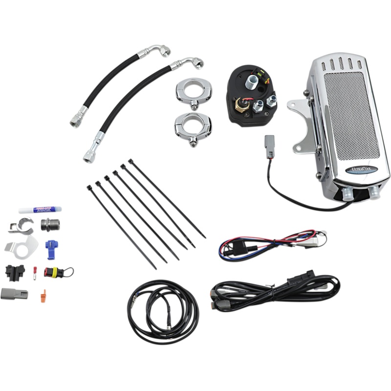 ULTRACOOL Oil Cooler Kit – Chrome – Side Mount – Dyna 3.0 Side Mount Oil Cooler with Fan Kit for Dyna