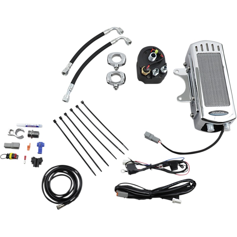 ULTRACOOL Oil Cooler Kit – Chrome – Side Mount – Softail 3.0 Side Mount Oil Cooler with Fan Kit for Softail