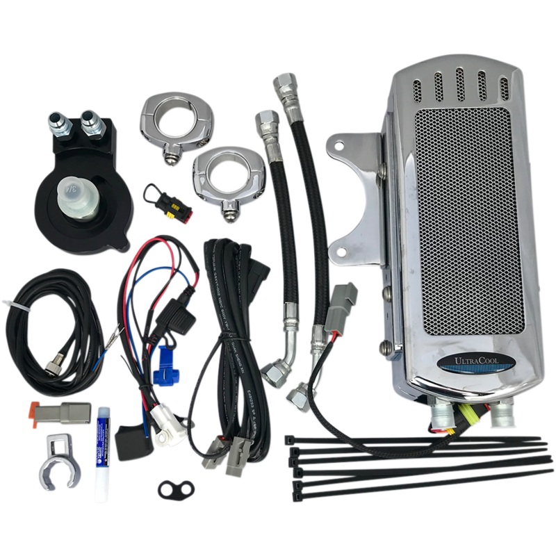 ULTRACOOL Oil Cooler Kit – Chrome – Side Mount – Sportster 3.0 Side Mount Oil Cooler with Fan Kit for Sportster