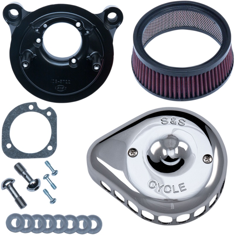 S&S CYCLE Air Cleaner Chrome Mounted 01-17Twin Cam Mini Teardrop Stealth Air Cleaner Kit
