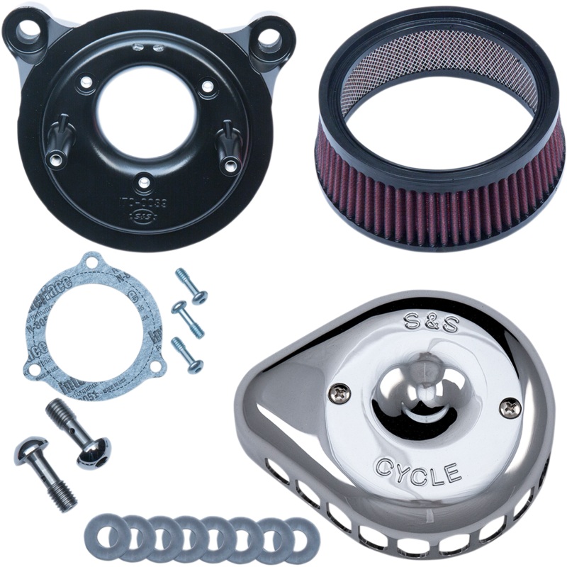 S&S CYCLE Air Cleaner Chrome Mounted Throttle By Wire -16 Mini Teardrop Stealth Air Cleaner Kit