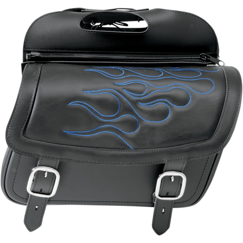 SADDLEMEN Flame Saddlebag – Blue – Jumbo Highwayman Tattoo Saddlebags