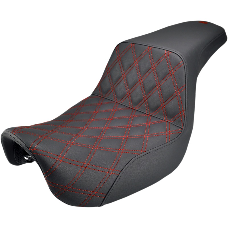 SADDLEMEN Step Up Seat – Lattice Stitched – Red Stitched – Dyna Step Up Seat  Lattice Stitched
