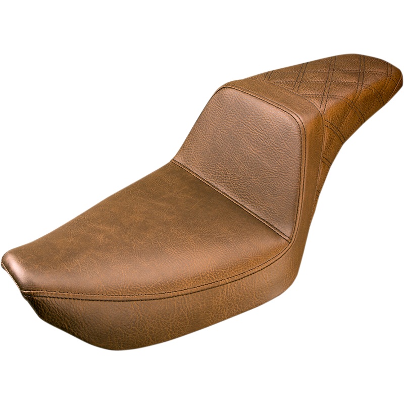 SADDLEMEN Step Up Seat – Rear Lattice Stitched – Brown – Dyna Rear Step Up LS Seat