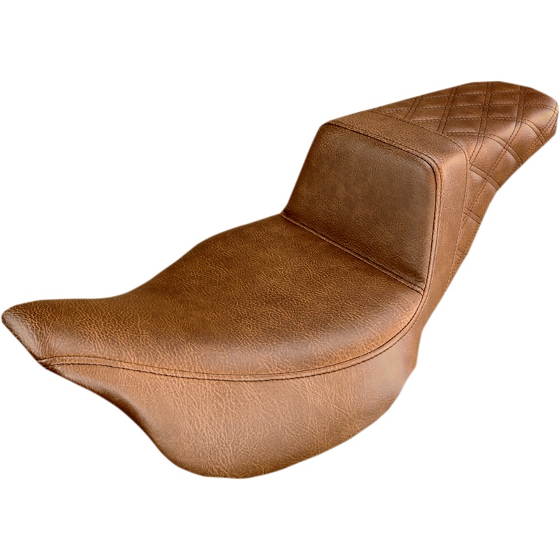 SADDLEMEN Step Up Seat – Rear Lattice Stitched – Brown – FLH Step Up Seat  Rear Lattice Stitch