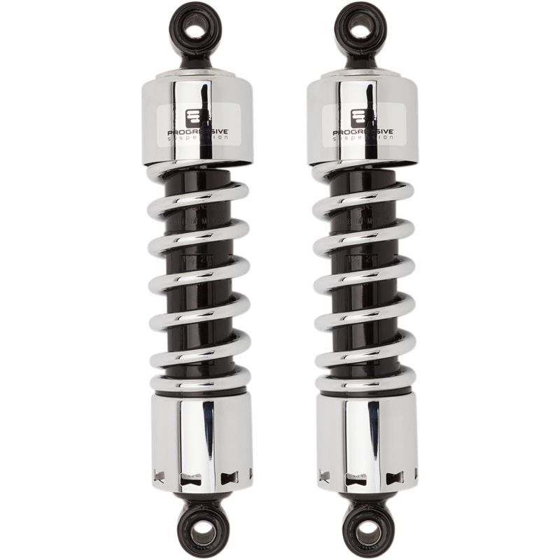 PROGRESSIVE SUSPENSION 412 Series Shock – 12 – Standard – Chrome – Dyna 412 Series Shocks  Chrome/Black