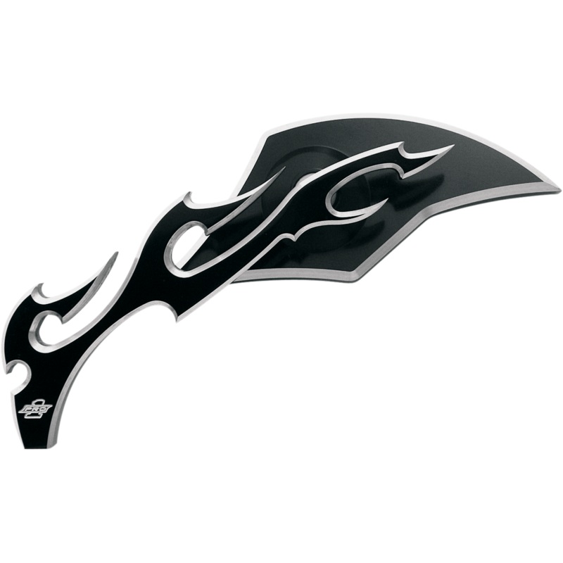 PRO-ONE PERF.MFG. Mirror – Flame – Black – Left Billet Aluminum Mirrors with Clear Glass  Flamed