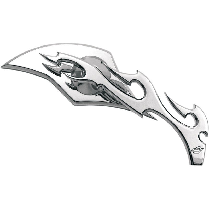 PRO-ONE PERF.MFG. Mirror – Flame – Chrome – Right Billet Aluminum Mirrors with Clear Glass  Flamed