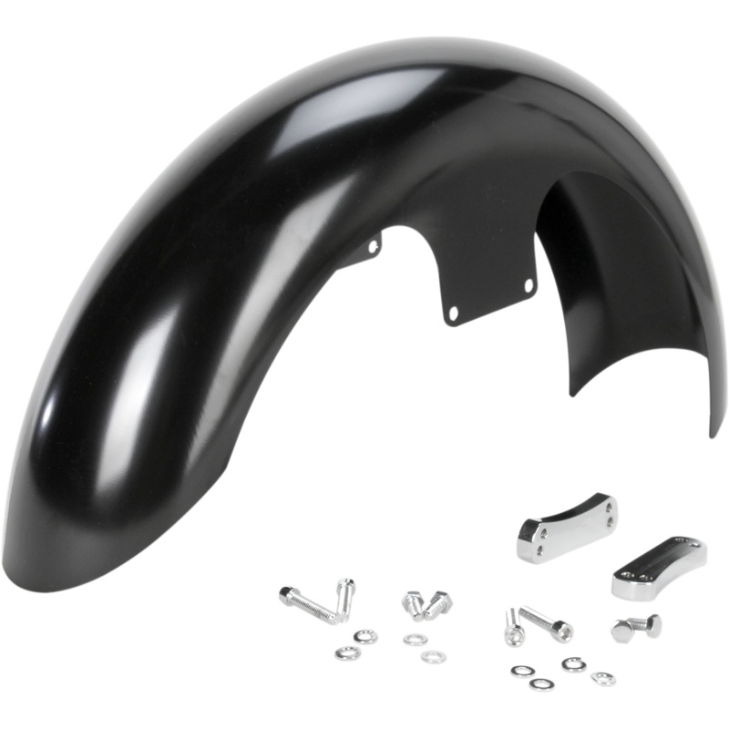 KLOCK WERKS Slicer Fender Kit – w/ Chrome Blocks – Steel – 19 Hugger Front Fender with Mounting Blocks for Softail/Dyna