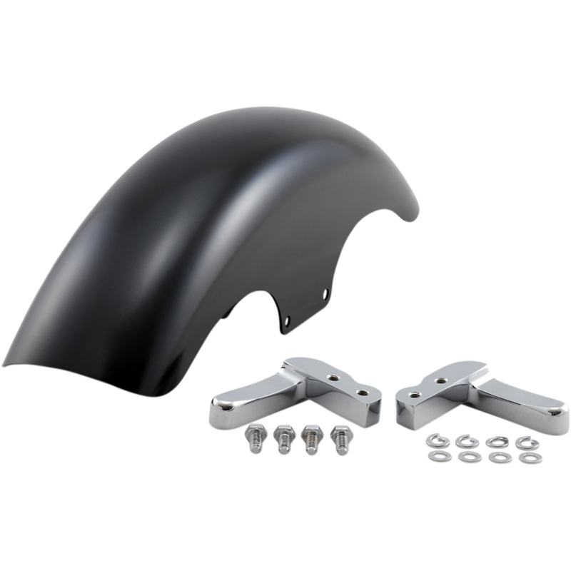KLOCK WERKS T-Hat Fender Kit – w/ Chrome Blocks – Steel – 19 Hugger Front Fender with Mounting Blocks for Softail/Dyna