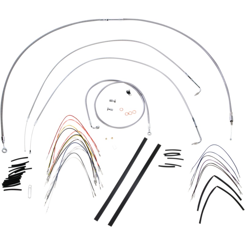 BURLY BRAND Complete Stainless Braided Handlebar Cable/Brake Line Kit For 16 Ape Hanger Handlebars Complete Stainless Braided Handlebar Cable/Brake Line Kit