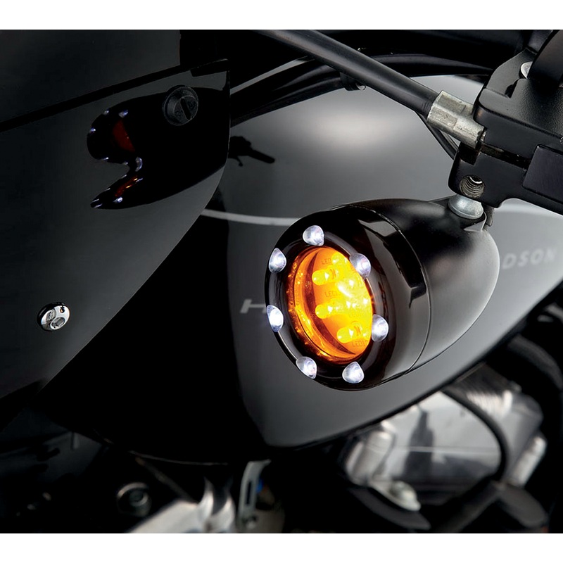 ARLEN NESS LED Light Kit for Factory Turn Signal Housing – Amber/White – Black LED Fire Ring Kit for Factory Deuce Style Turn Signal Housing