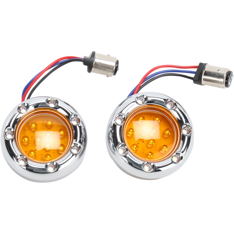 ARLEN NESS LED Light Kit for Factory Turn Signal Housing – Amber/White – Chrome LED Fire Ring Kit for Factory Deuce Style Turn Signal Housing