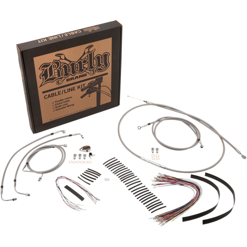 BURLY BRAND Complete Stainless Braided Handlebar Cable/Brake Line Kit For 13 Ape Hanger Handlebars And ABS Complete Stainless Braided Handlebar Cable/Brake Line Kit