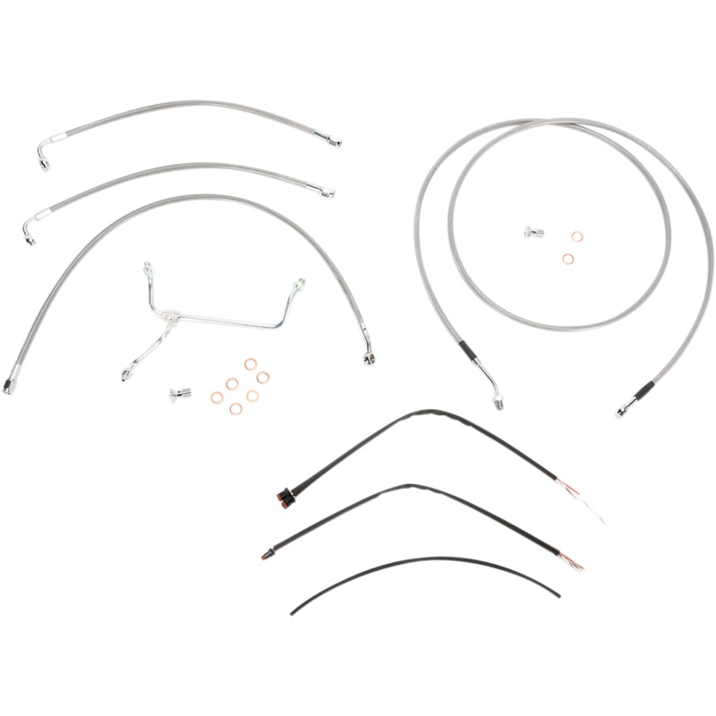 BURLY BRAND Complete Stainless Braided Handlebar Cable/Brake Line Kit For 13 Ape Hanger Handlebars Complete Stainless Braided Handlebar Cable/Brake Line Kit
