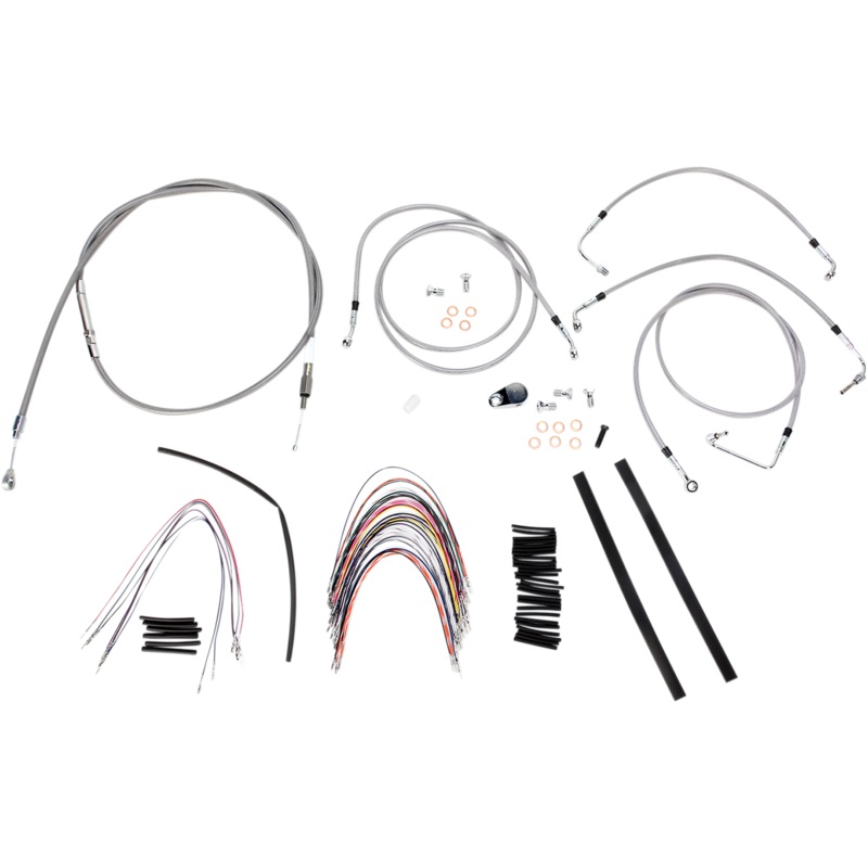 BURLY BRAND Complete Stainless Braided Handlebar Cable/Brake Line Kit For 14 Ape Hanger Handlebars And ABS Complete Stainless Braided Handlebar Cable/Brake Line Kit