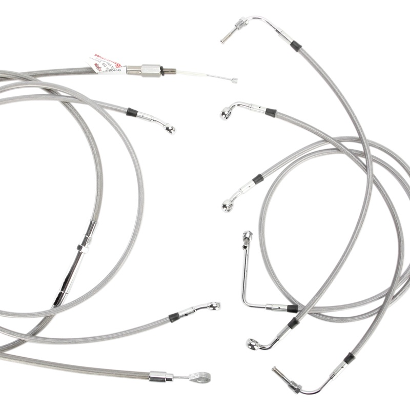 BURLY BRAND Complete Stainless Braided Handlebar Cable/Brake Line Kit For 15 Ape Hanger Handlebars And ABS Complete Stainless Braided Handlebar Cable/Brake Line Kit