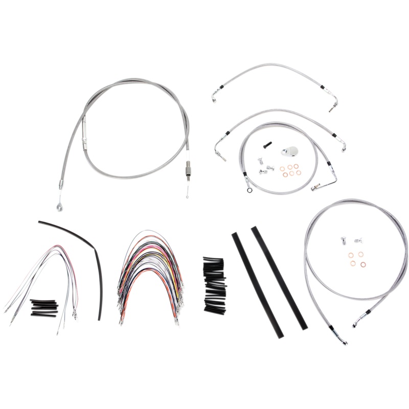 BURLY BRAND Complete Stainless Braided Handlebar Cable/Brake Line Kit For 16 Ape Hanger Handlebars And ABS Complete Stainless Braided Handlebar Cable/Brake Line Kit
