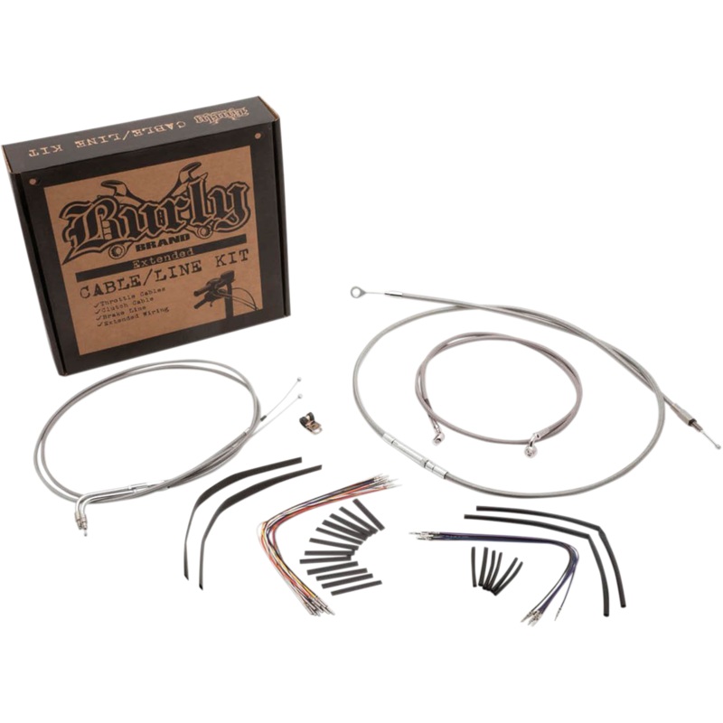 BURLY BRAND Complete Stainless Braided Handlebar Cable/Brake Line Kit For 18 Ape Hanger Handlebars And ABS Complete Stainless Braided Handlebar Cable/Brake Line Kit