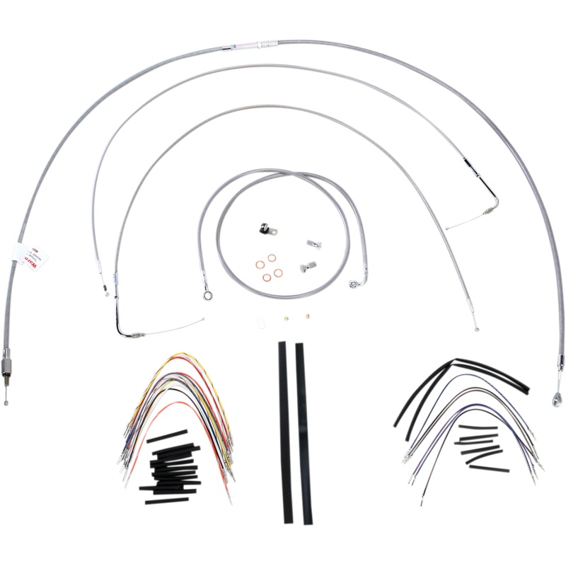 BURLY BRAND Complete Stainless Braided Handlebar Cable/Brake Line Kit For 18 Ape Hanger Handlebars Complete Stainless Braided Handlebar Cable/Brake Line Kit