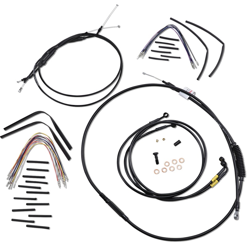 BURLY BRAND Control Kit for 16 Ape Hanger Handlebars w/o ABS Complete Black Vinyl Handlebar Cable/Brake Line Kit for Ape Hanger Handlebars