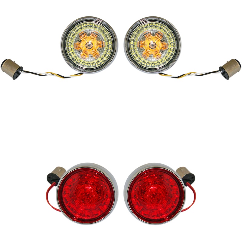 CUSTOM DYNAMICS Full Bullet Turn Signal Conversion Kit  – Chrome Complete Front & Rear Turn Signal Conversion Kit with Bullet Bezel Lenses