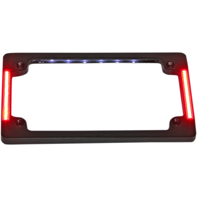 CUSTOM DYNAMICS License Plate Frame with LED – Flat – Black Tri-Horizontal Motorcycle Plate Frame with Flush-Mount LEDs and LED Plate Illumination