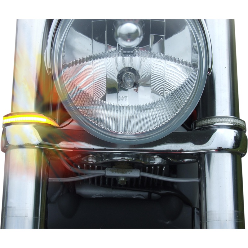 CUSTOM DYNAMICS Wrap-Arounds LED Lights – 39 mm –  Chrome – Clear/Amber Amber Wrap-Arounds LED Turn Signals