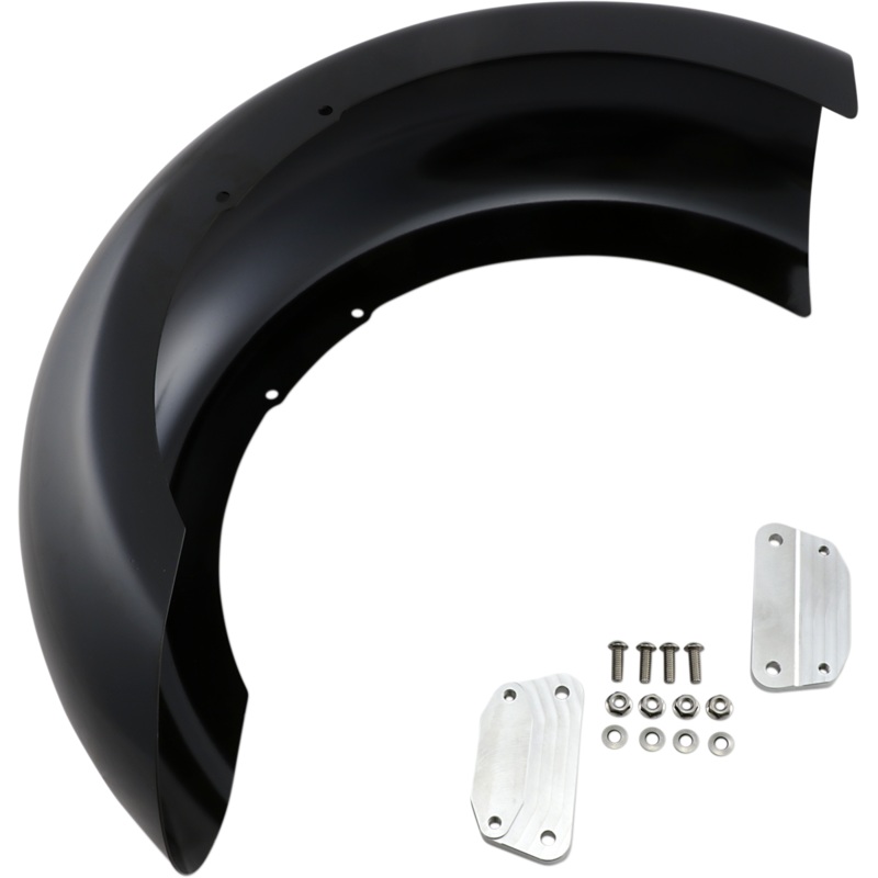 KLOCK WERKS Slicer Fender Kit – w/ Satin Blocks – Steel – 18 Hugger Front Fender with Mounting Blocks for Softail/Dyna