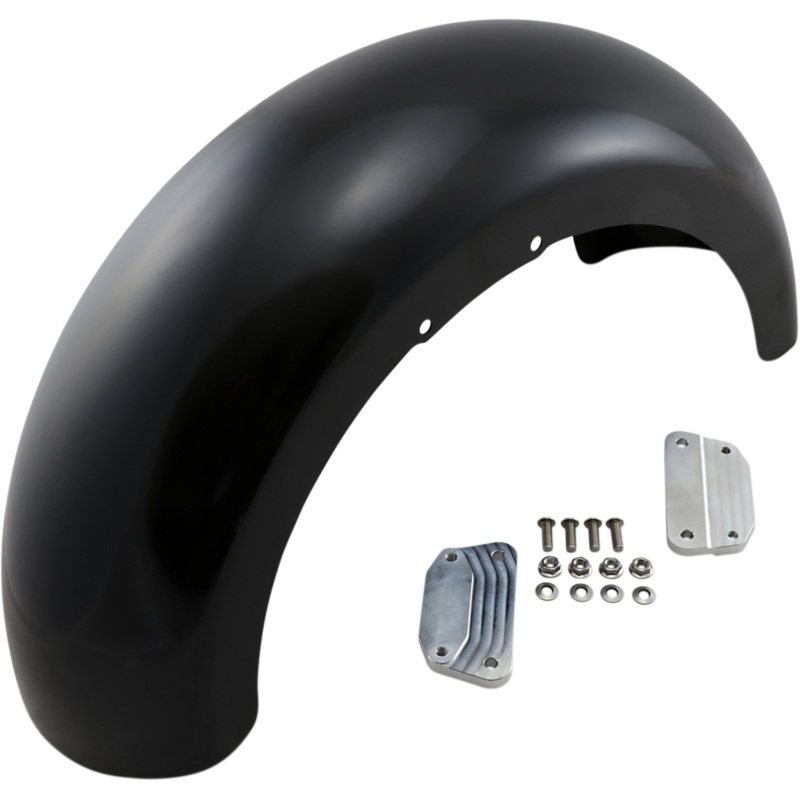 KLOCK WERKS Wrapper Fender Kit – w/ Satin Blocks – Steel – 18 Hugger Front Fender with Mounting Blocks for Softail/Dyna