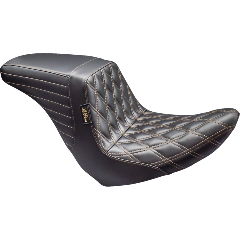 LE PERA Kickflip Up Front Seat – Double Diamond with Chestnut Thread – Black – FL/FX ’18-’24 (Part Number: LYRU-590DD-CHET)