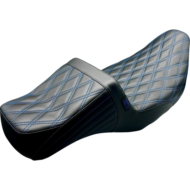 LE PERA Tailwhip Daddy Long Legs Seat – Double Diamond with Blue Thread for FLH/FLT ’08-’24 – Part LK-587DLDD-BLUE