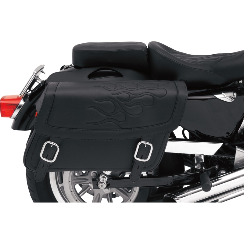 SADDLEMEN Flame Saddlebag – Black – Large Highwayman Tattoo Saddlebags