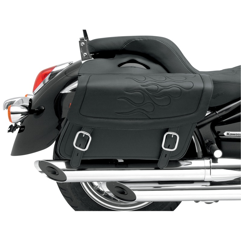 SADDLEMEN Flame Saddlebag – Black – Medium Highwayman Tattoo Saddlebags