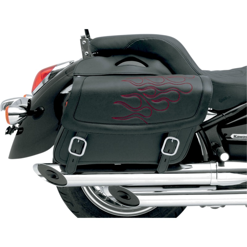 SADDLEMEN Flame Saddlebag – Dark Red – Jumbo Highwayman Tattoo Saddlebags