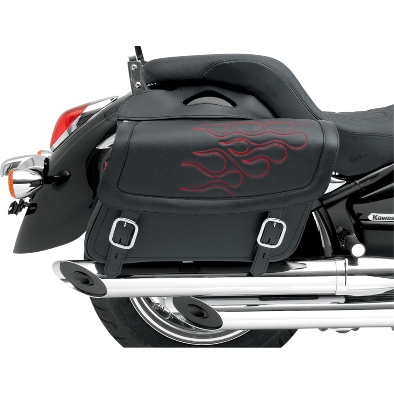 SADDLEMEN Flame Saddlebag – Red – Medium Highwayman Tattoo Saddlebags