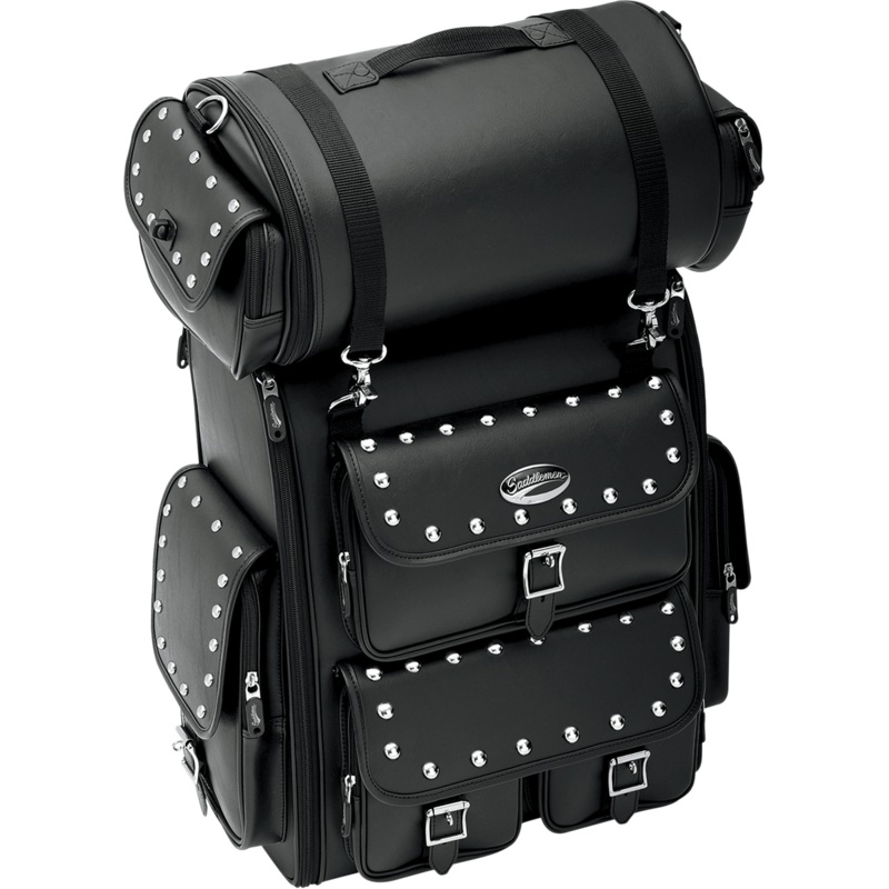 SADDLEMEN Sissy Bar Bag – Desperado EX2200S Sissy Bar Bag with Studded Roll Bag