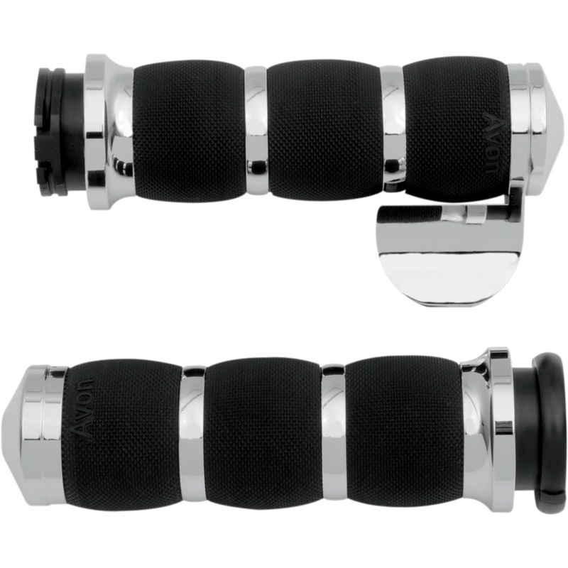 AVON GRIPS Chrome Air Cushion Grips w/ Throttle Boss 3-Ring Air Cushioned Grips  Standard