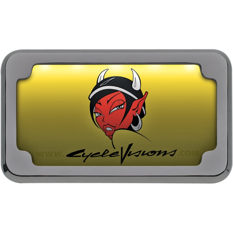 CYCLE VISIONS Beveled License Plate Frame – Chrome – with Plate Light Beveled License Plate with Lights