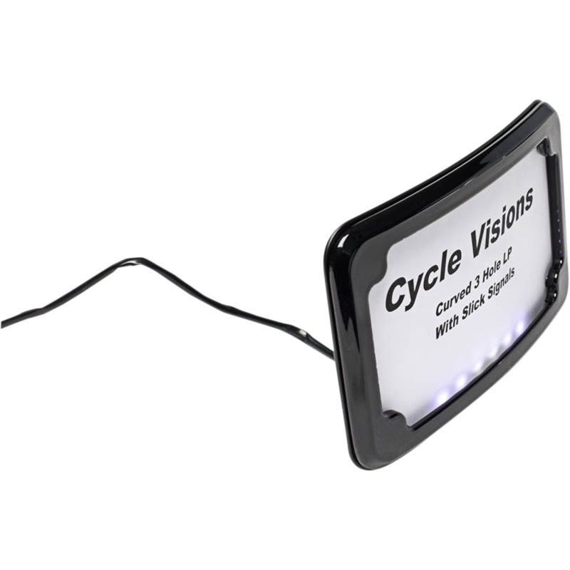 CYCLE VISIONS License Plate Frame – Black 3-Hole Mounted LED Lighted License Plate Frame