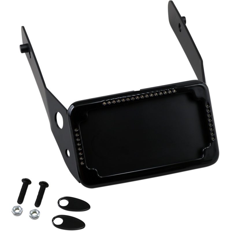 CYCLE VISIONS LP Plate Frame & Mount with Signals – FXDWG – Black Curved License Plate Frame and Mount with License Plate Light