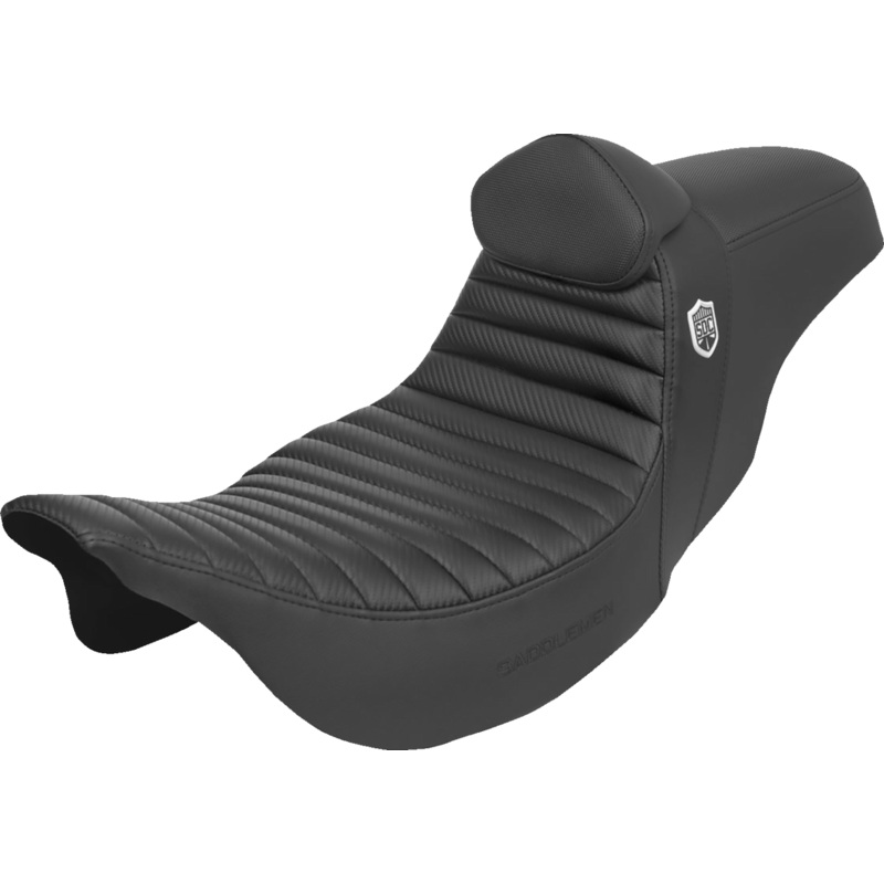 SADDLEMEN Pro Series SDC Performance Seat – w/ Backrest – Tuck-n-Roll/Carbon Fiber – Gripper – FLH/FLT ’08-’23 SC80807TB