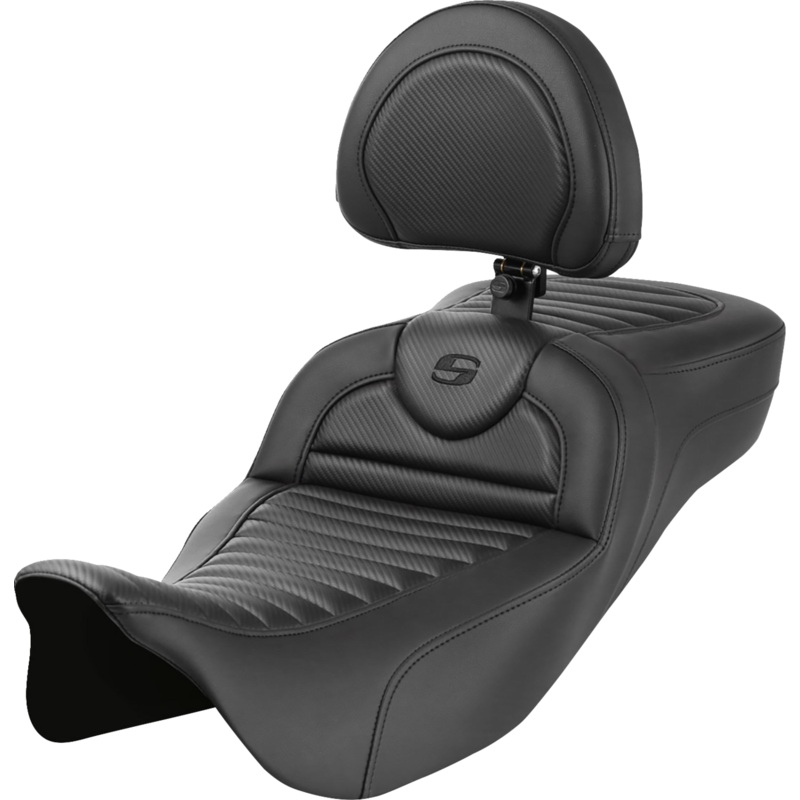 SADDLEMEN Roadsofa* Extended Reach Seat – with Backrest – Tuck-n-Roll – Carbon Fiber 808-07B-205B0
